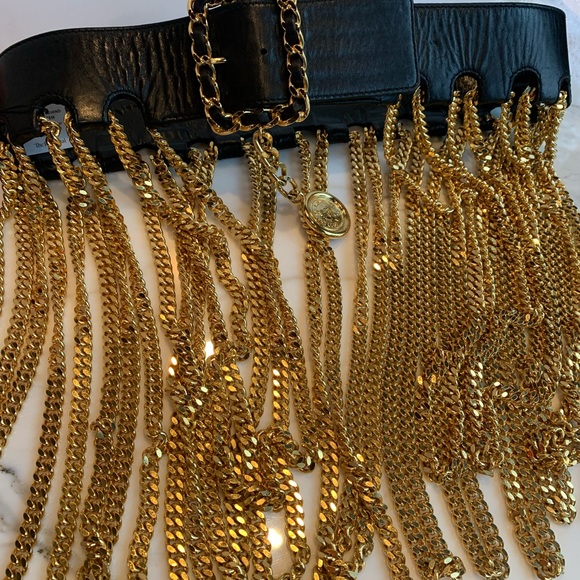 CHANEL ❌SOLD❌ICONIC SUPERMODEL FRINGE CHAIN BLACK LEATHER BELT VINTAGE 1991 - Picture 10 of 14